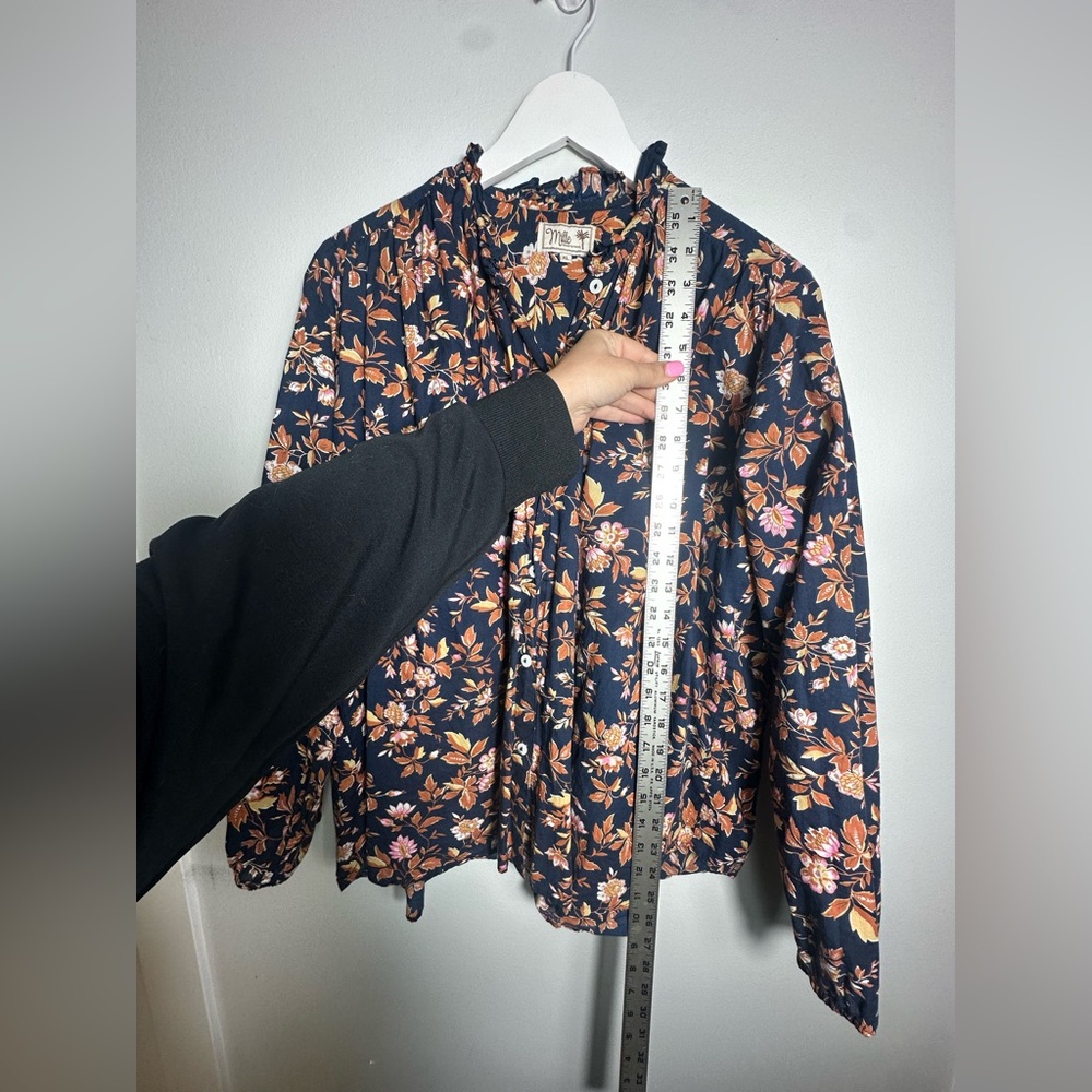 Milly New York Cotton  Floral Print Button Up  Blouse Size  XL - Picture 11 of 15